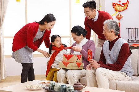 新年前夕休闲装问候快乐家庭过新年春节高清图片素材