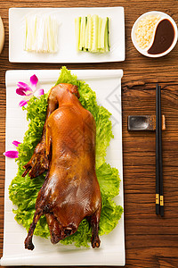 筷子餐具调料鸭子肉户内北京烤鸭背景