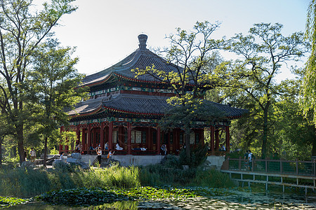 周口店北京人遗址亭台楼阁河流北京圆明园公园背景