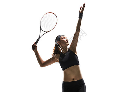 高举手臂球拍运动员打网球图片