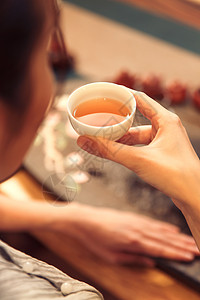 古典美女茶道女人喝茶背景