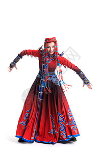 愉悦动作东方人穿着蒙古族服饰的女人图片