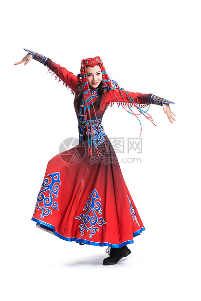 色彩鲜艳艺术家青年人穿着蒙古族服饰的女人图片