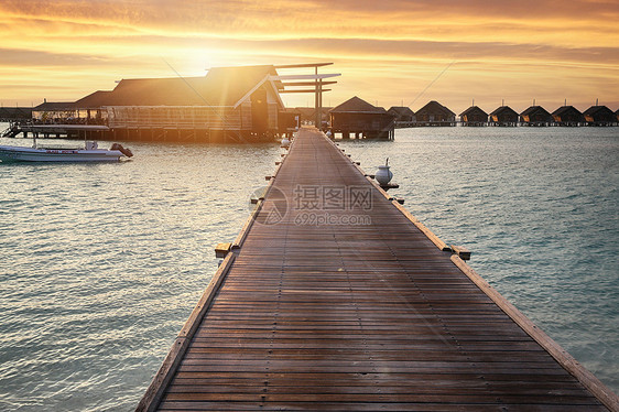 木板路游艇户外马尔代夫海景风光图片