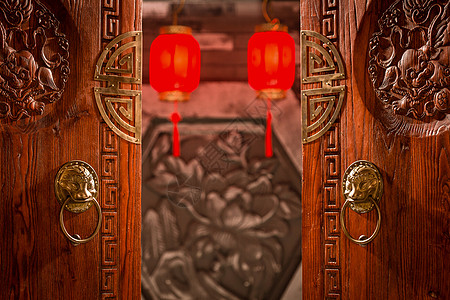 春节四合院中式木门高清图片