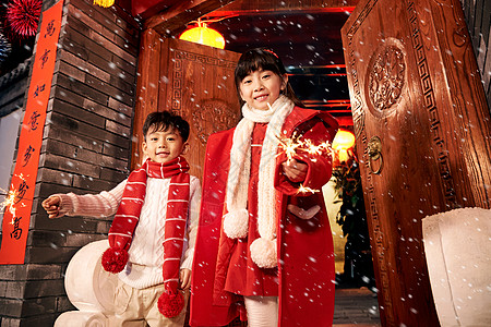 传统文化焰火放烟花快乐儿童过年背景图片