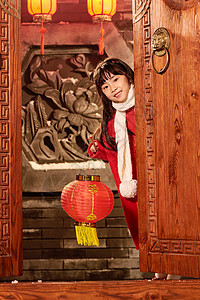亚洲人元素灯光快乐儿童过新年图片