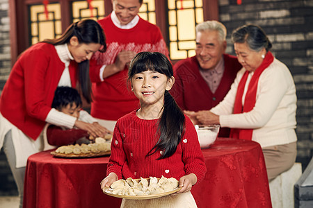 房屋元素餐饮幸福家庭过年包饺子图片