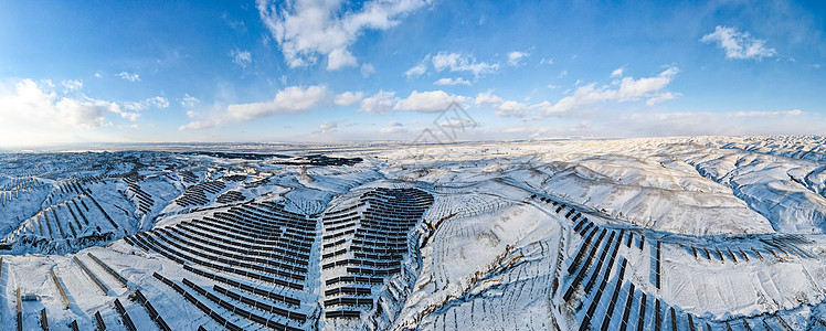 雪景航拍内蒙古光伏电站冬季雪景背景