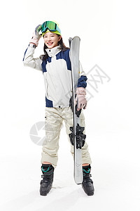 年轻美女拿着滑雪板形象图片