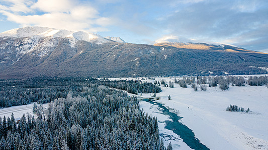 冬至雪景新疆喀纳斯禾木景区冬日雪景背景