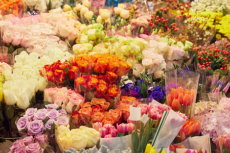 绿花组合花瓶花卉市场的花束背景