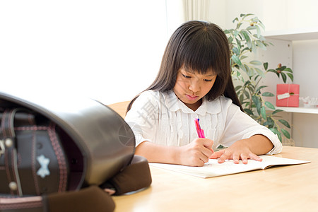 小女孩在写家庭作业图片