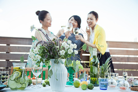 花园聚会干杯庆祝的妇女图片