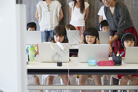 认真学习电脑操作的孩子们高清图片