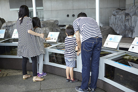 一家四口准备进入水族馆游玩图片