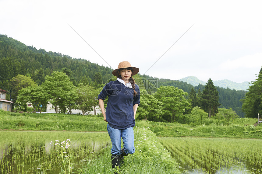 种植水稻正在休息的农民图片