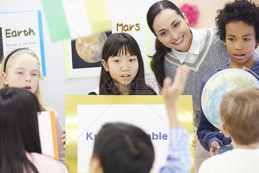 国际学校班级同学举手回答问题图片