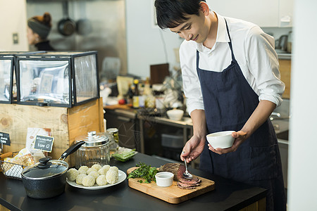 就职典礼开店自由雇佣制在咖啡馆工作的人食品业务熟食店高清图片素材