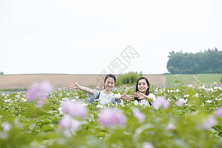 笑容夏天复制空间妇女北海道花园图片