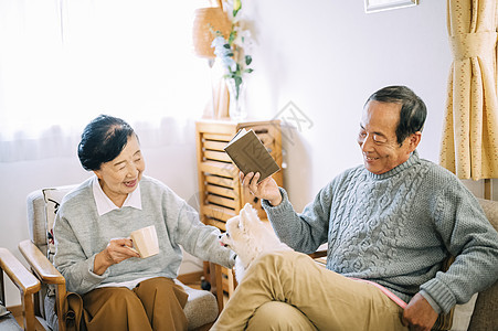 沙发上看书的老人图片