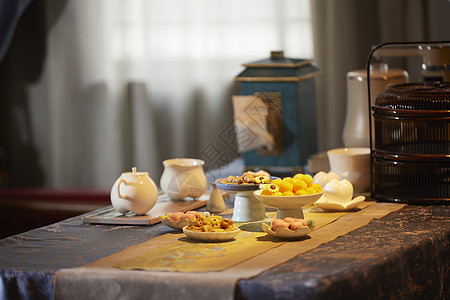 中式静物复古中式茶点背景