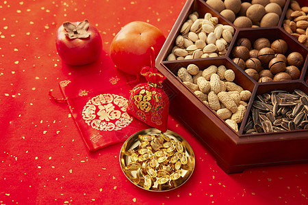 春节年货和元宝背景图片