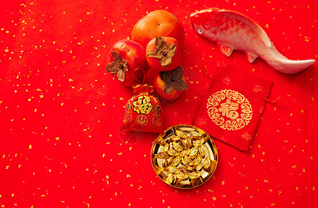 春节年货和金元宝背景图片