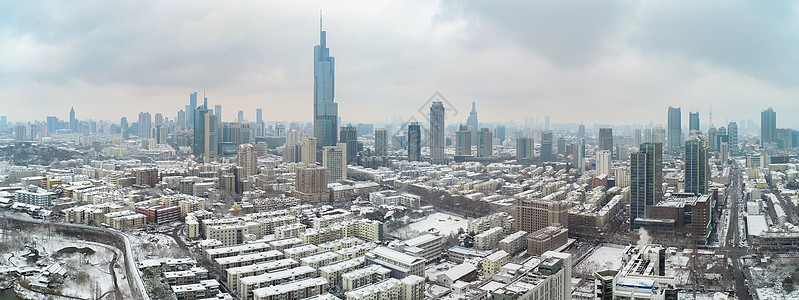 南京玄武湖城市雪景航拍图片