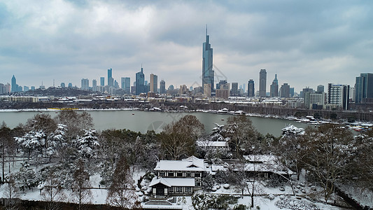 南京玄武湖雪景航拍图片