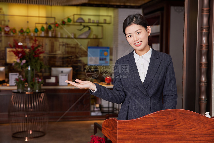 商务会所女性前台接待手势图片