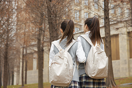 青年学生美女同学背影图片