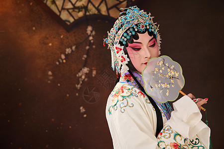 中华传统文化戏曲杜丽娘拿扇子形象背景