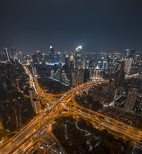 上海延安东路立交和太古汇震撼夜景航拍全景图背景图片