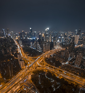 上海延安东路立交和太古汇震撼夜景航拍全景图大楼高清图片素材