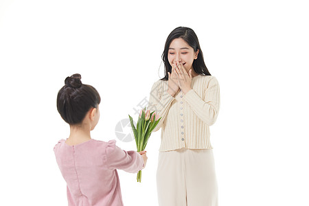 儿童生日女儿给母亲送鲜花背景