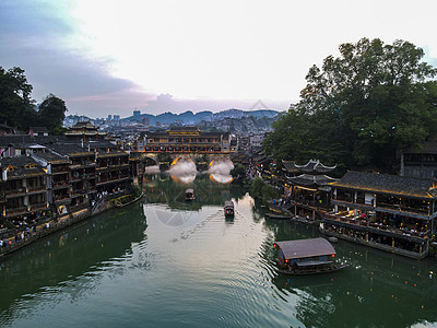 湖南湘西凤凰古城4A景区航拍背景