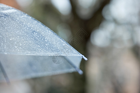 透明雨伞挂着雨水的雨伞特写背景