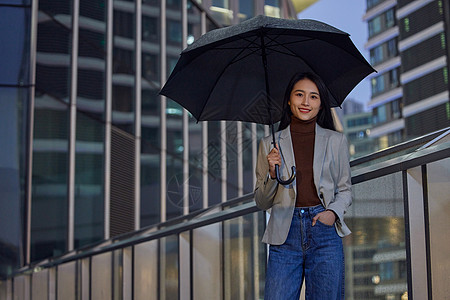 走路下雨天的都市商务女性背景