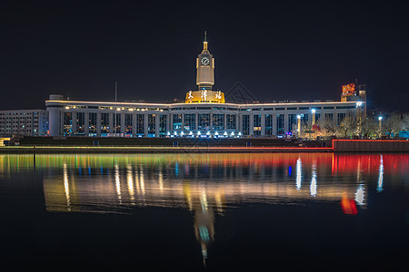 天津火车站夜景背景图片