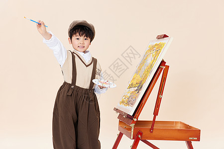 可爱小男孩画油画图片