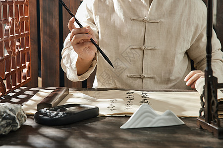 传统元素中国风写书法手部特写背景