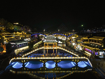 湖南湘西凤凰古城夜景航拍背景