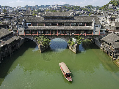 湖南湘西凤凰古城4A景区航拍背景图片