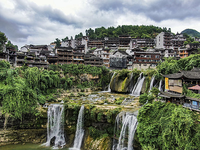 湖南湘西芙蓉镇4A景区航拍图片