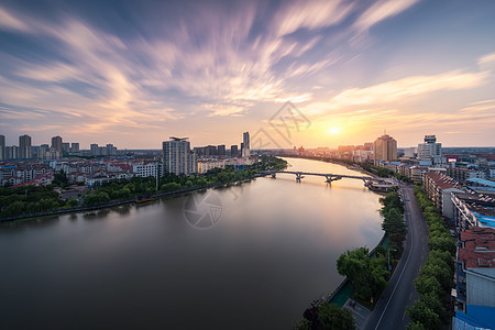 沿海城市落日夕阳风光建筑高清图片素材