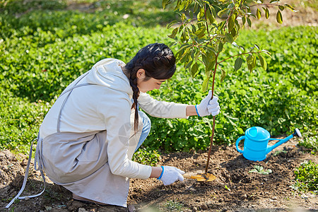 环保女性室外种植树苗图片