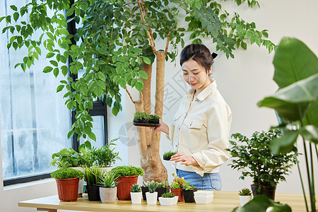 女性在家种植植物图片