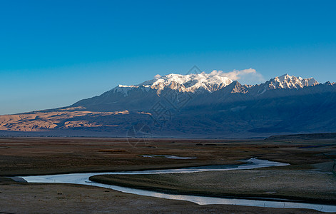新疆喀什帕米尔高原塔合曼湿地和慕士塔格峰图片
