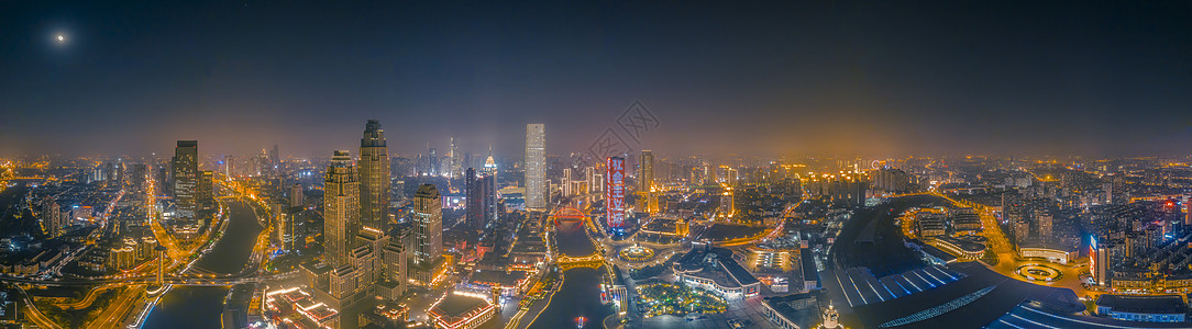 夜晚天津城市夜景全景摄影配图背景图片